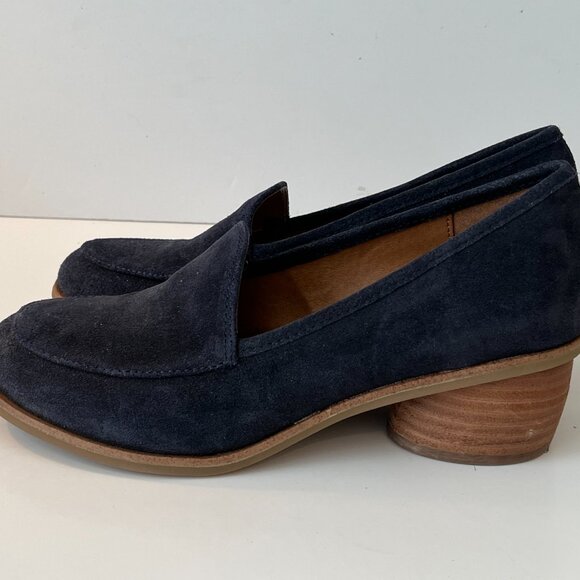 Sofft Napoli Navy Suede Leather Stacked Heels Slip on Loafers ~ Women's Size 8M - Picture 3 of 13
